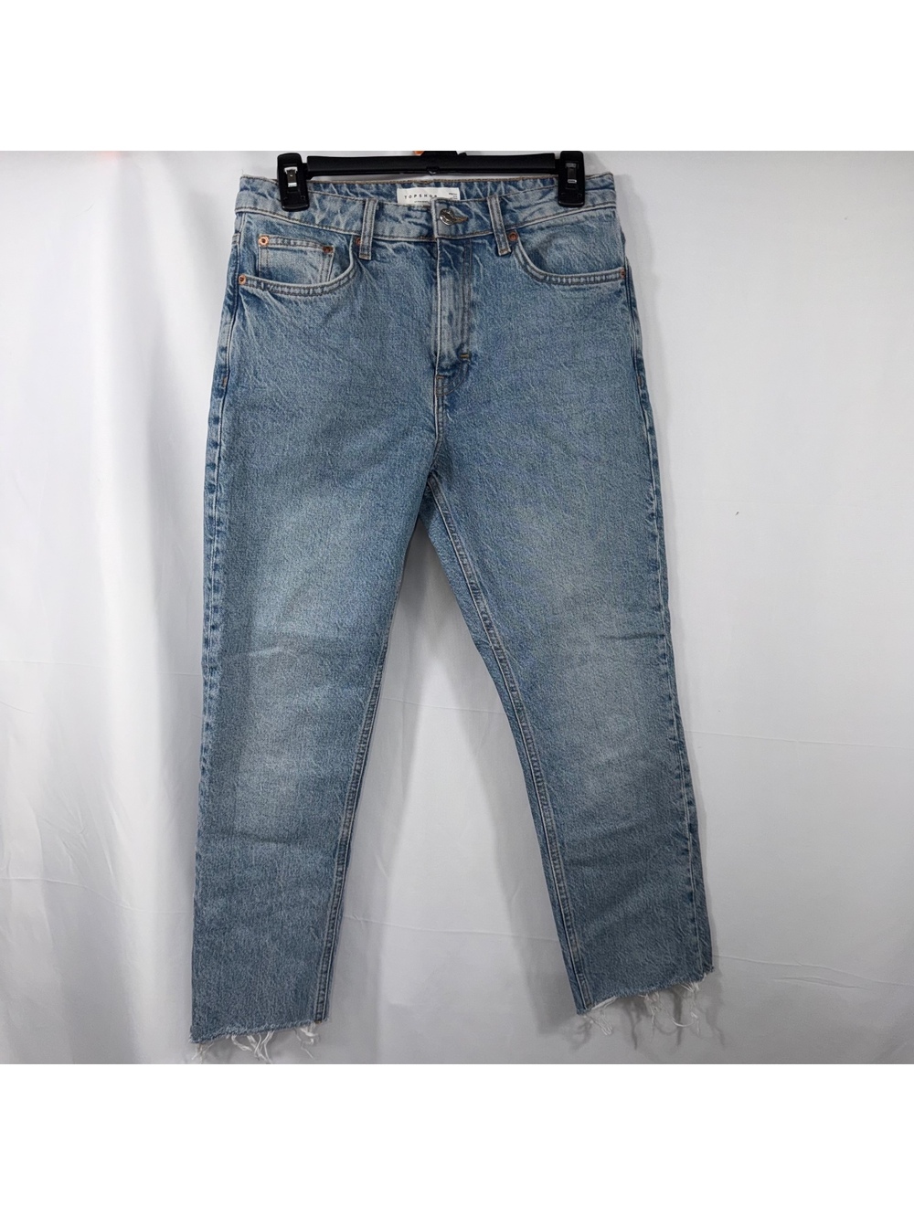 Topshop Straight Jeans W28 L30 (Sz 6) Raw Hem Light Wash